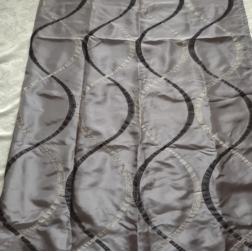 Satin Embroidered swirls fabric shower curtain taffeta